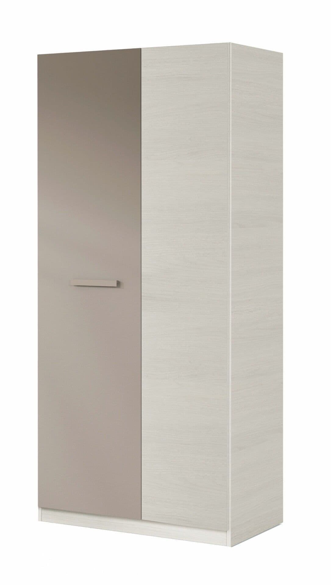 Yelal White & Grey Wardrobe - 2-Door Mirrored Design