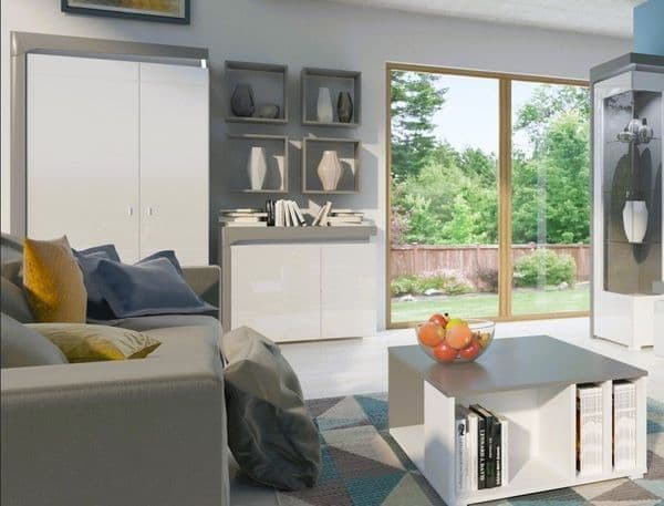 Quinan 2-Door Wardrobe - LED Lights, Grey & White