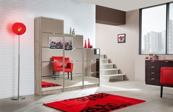 Elos Tall Shoe Cabinet - Mirrored, 4 Drawer