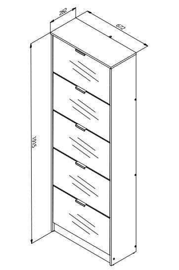 Belos Tall Shoe Cabinet - Mirrored, 5 Drawer