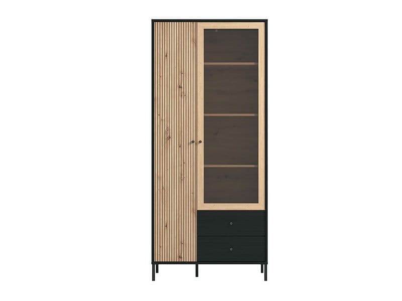 Dareo Oak & Black Display Cabinet - 2 Door