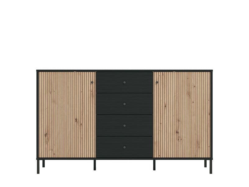 Vorix Oak & Black Sideboard - Slatted Design