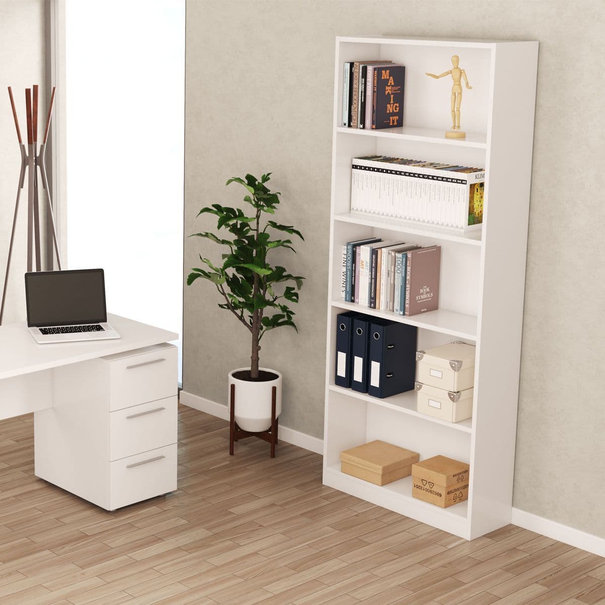 Ilum White Bookcase - Large Storage Shelf
