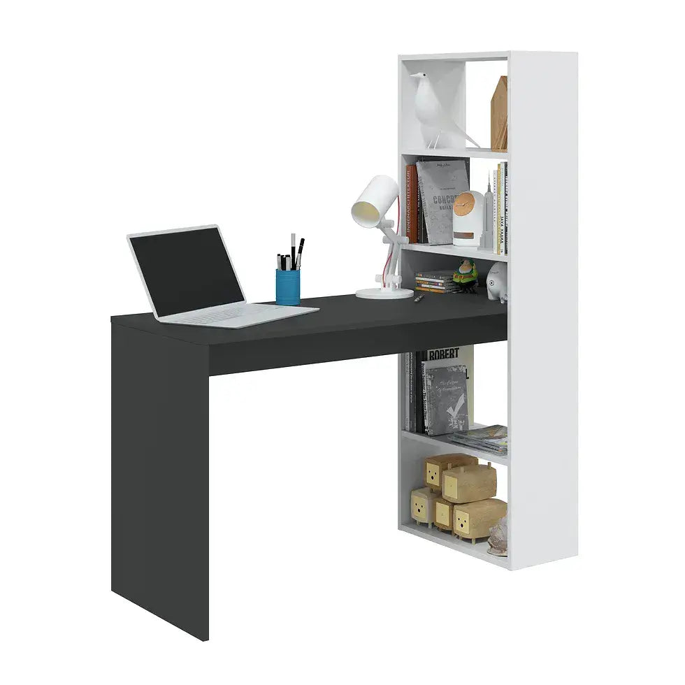 Xanas White & Grey Computer Desk - With Bookcase