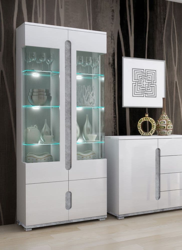 Quinix White & Grey Display Cabinet - Modern