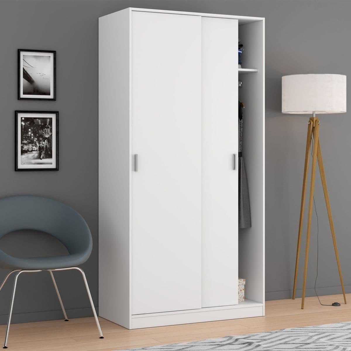 Raleth White Sliding Wardrobe - 2 Door, Narrow