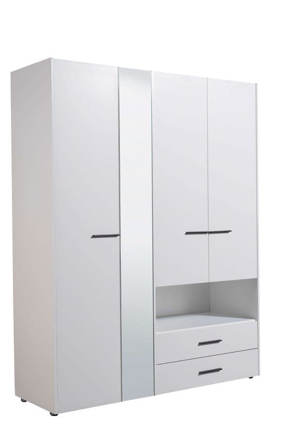 Quinis White 4-Door Wardrobe - Large Storage