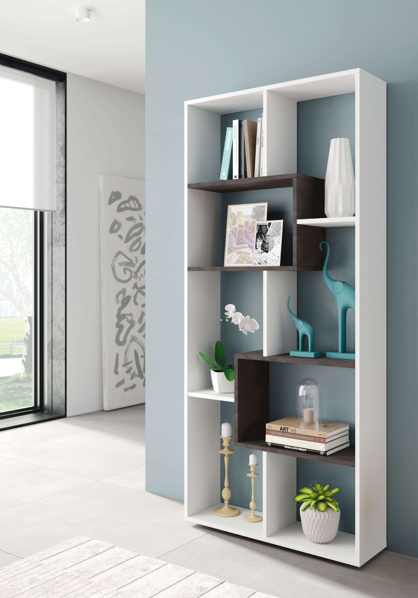 Raleo White & Brown Bookcase - Modern