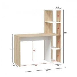 Quinum White & Oak Desk - With Bookcase