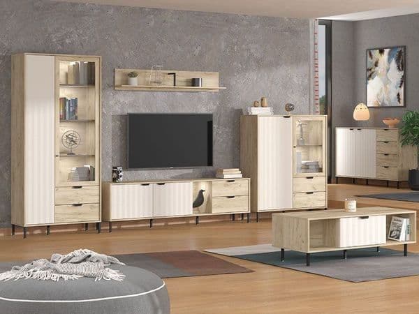 Perion Grey Oak Display Cabinet - 2 Door