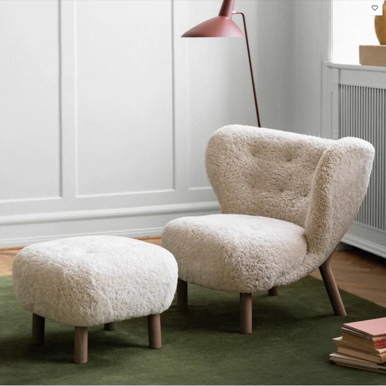 Fitz Lounge Chair, Long Hair, White Boucle