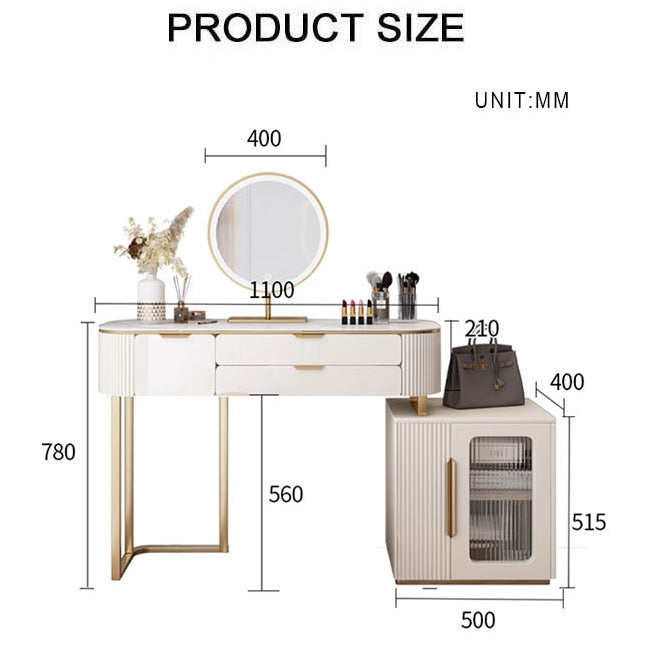 Hines Dressing Table with Mirror, Cream