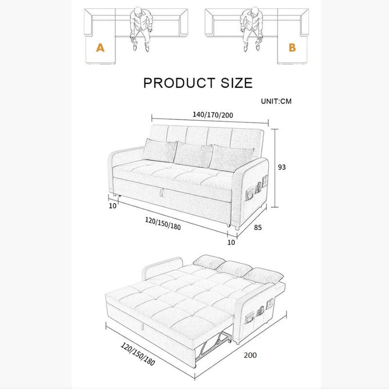 ML203 Three Seater Sofa Bed, L Shape Sofa Bed With Storage, Linen