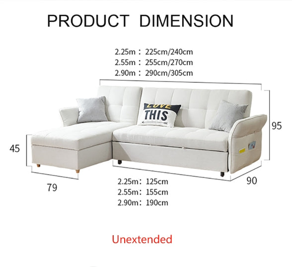 SB162 Three Seater Corner Sofa Bed, White