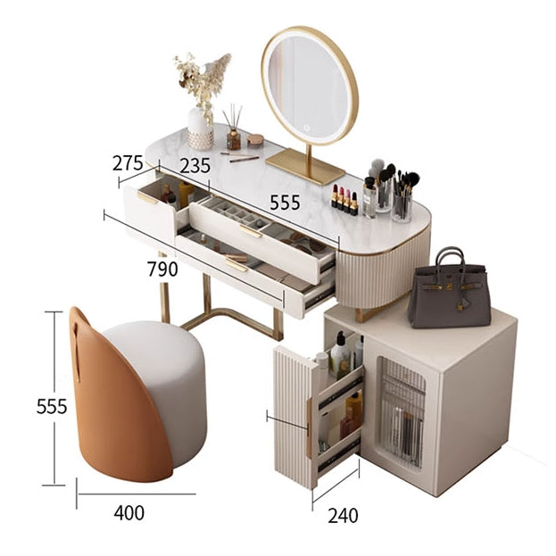 Hines Dressing Table with Mirror, Cream