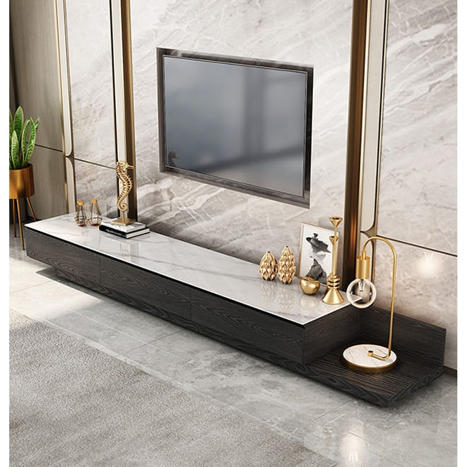 Gibs Extendable TV Stand, Sintered Stone And Black Wood