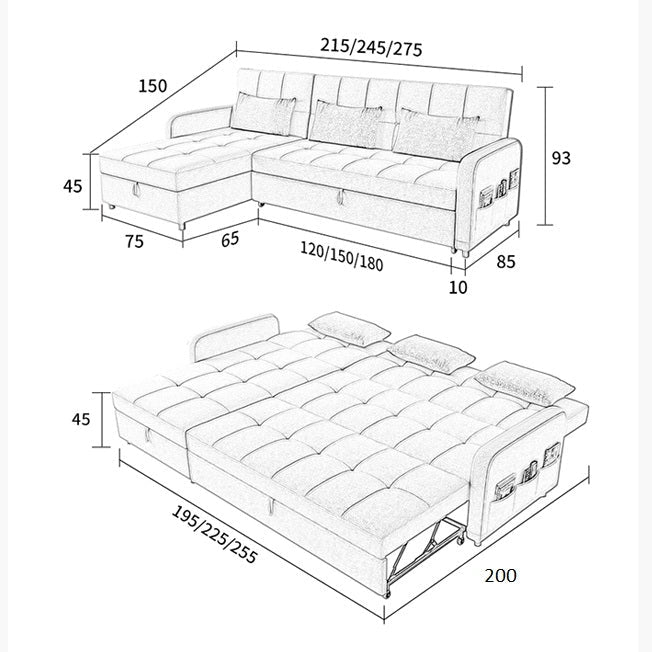 ML203 Three Seater Sofa Bed, L Shape Sofa Bed With Storage, Linen