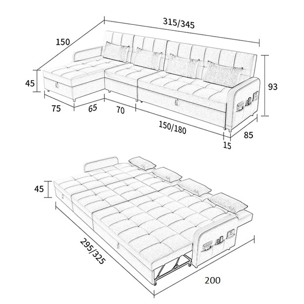 ML203 Three Seater Sofa Bed, L Shape Sofa Bed With Storage, Linen