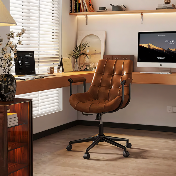 Brown Leather Office Chair With Recliner, Swivel | Modern Starship