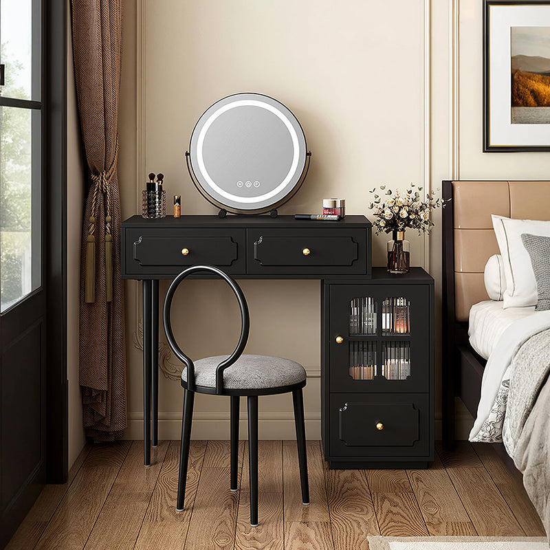 Scarlett Dressing Table With Side Cabinet & LED Mirror, Black