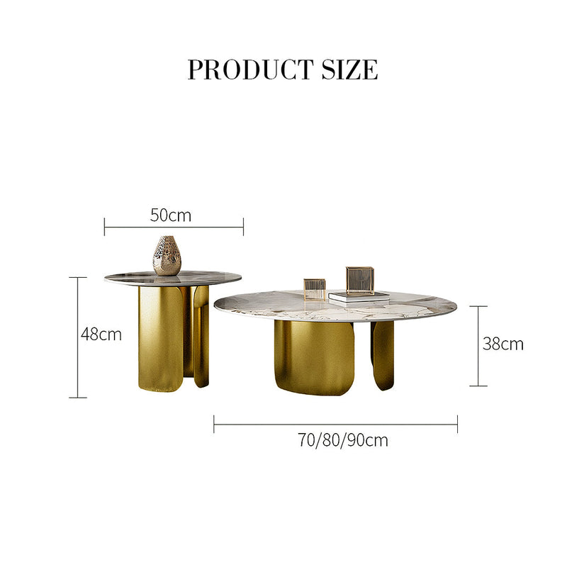 Amina Nesting Coffee Table Set, Gold Base, Sintered Stone