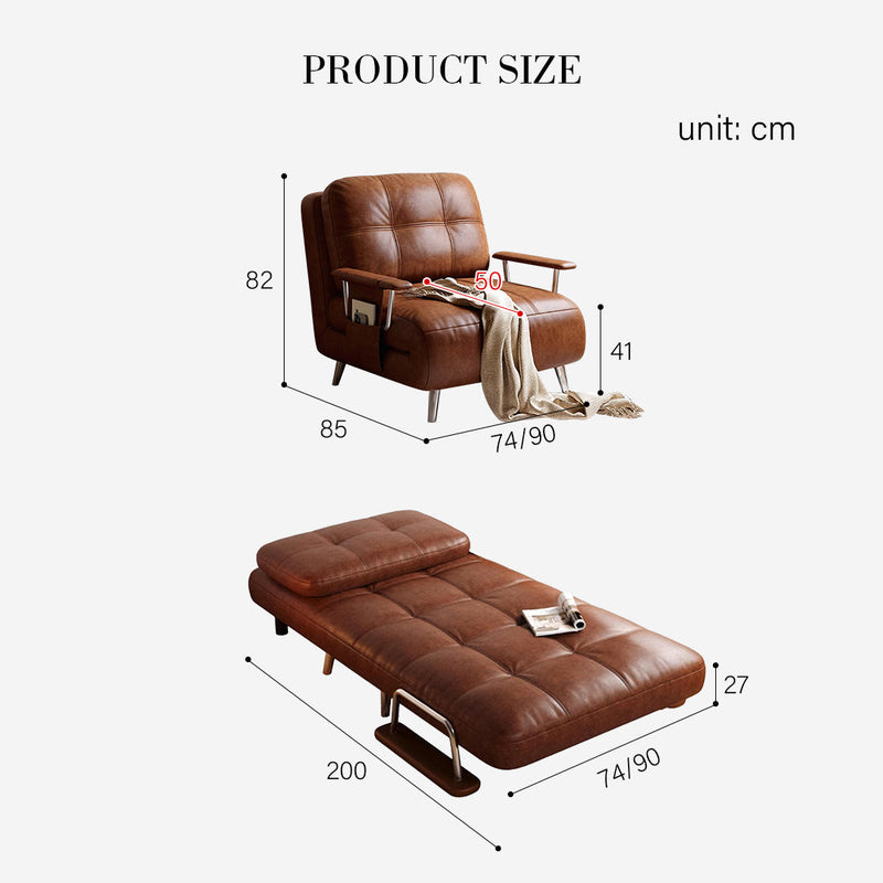 Riley Single Sofa Bed, Two Seater Sofa Bed, Black Leather