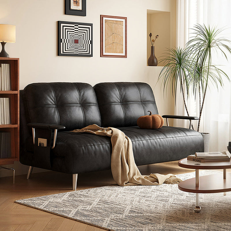Riley Single Sofa Bed, Two Seater Sofa Bed, Black Leather