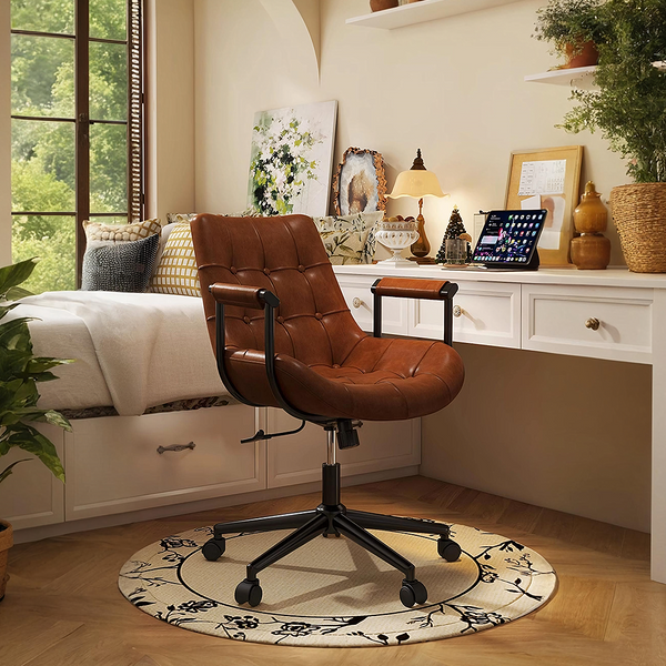 Brown Leather Office Chair With Recliner, Swivel | Modern Starship