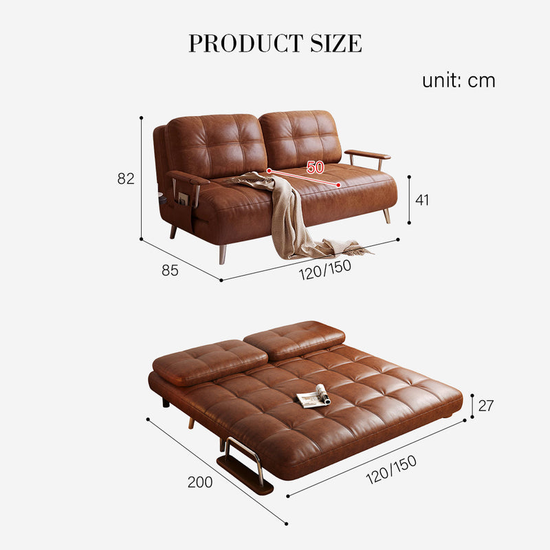 Riley Single Sofa Bed, Two Seater Sofa Bed, Black Leather