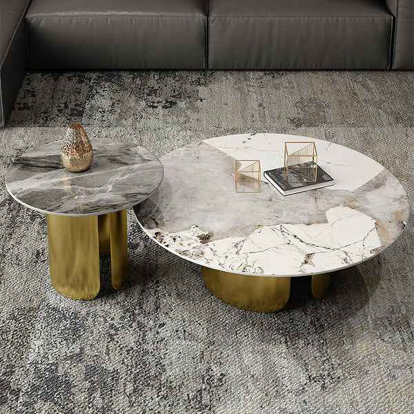 Amina Nesting Coffee Table Set, Gold Base, Sintered Stone