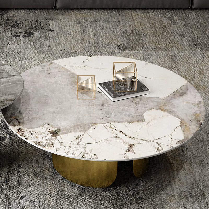 Amina Nesting Coffee Table Set, Gold Base, Sintered Stone
