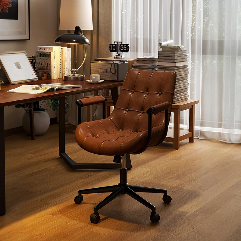 Brown Leather Office Chair With Recliner, Swivel | Modern Starship
