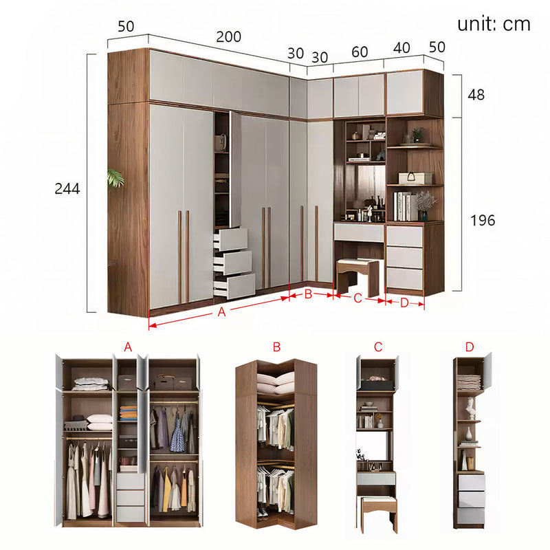 Nascimento Corner Wardrobe, Tall Wardrobe, L Shape Wardrobe With Dressing Table