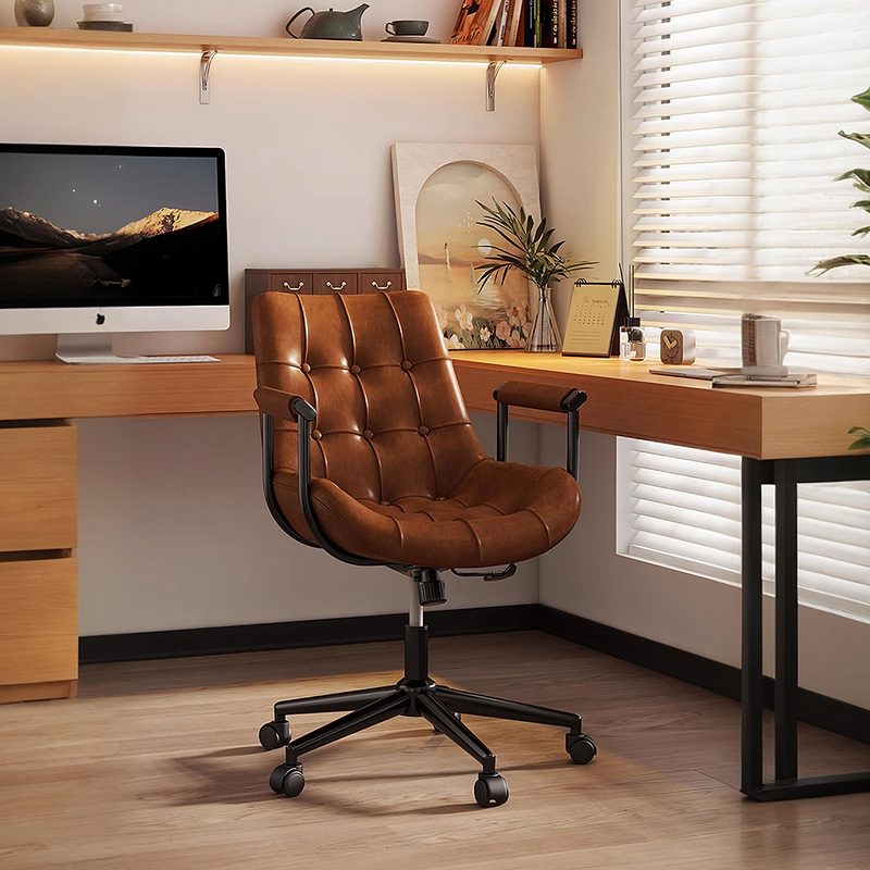 Brown Leather Office Chair With Recliner, Swivel | Modern Starship