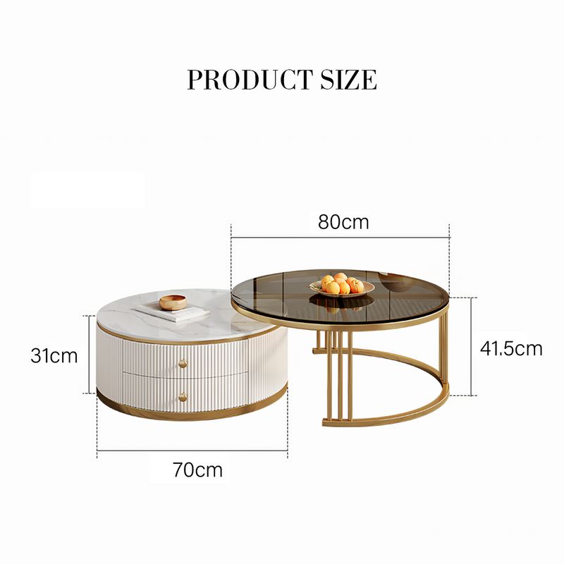 Berlinda Nesting Coffee Table Set, White & Gold