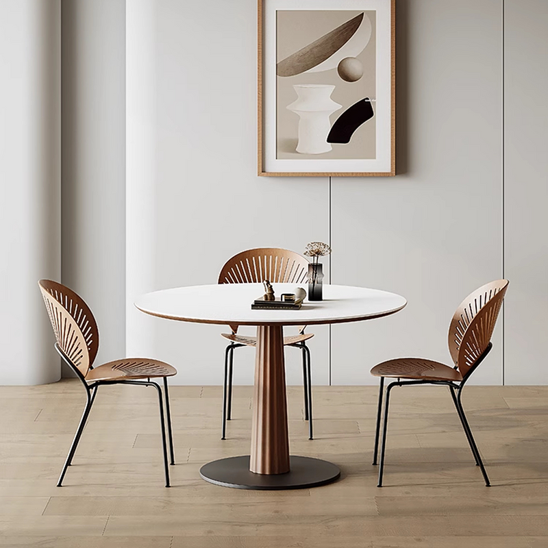 Anderson Small Round Dining Table Set, Sintered Stone & Solid Wood-Weilai Concept