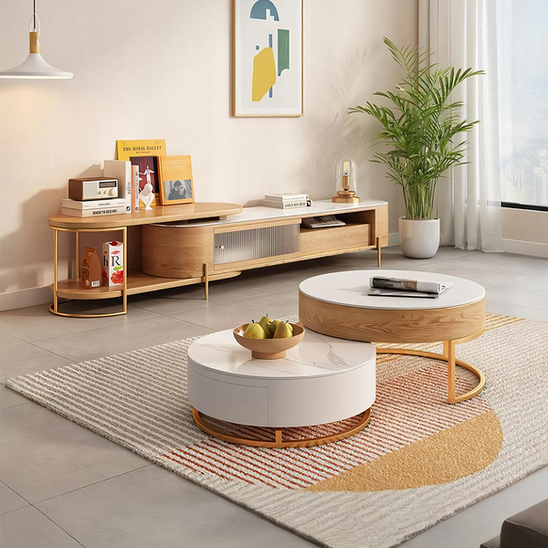 Amanda Living Room Set, Amanda Coffee Table and TV Stand, Light Oak