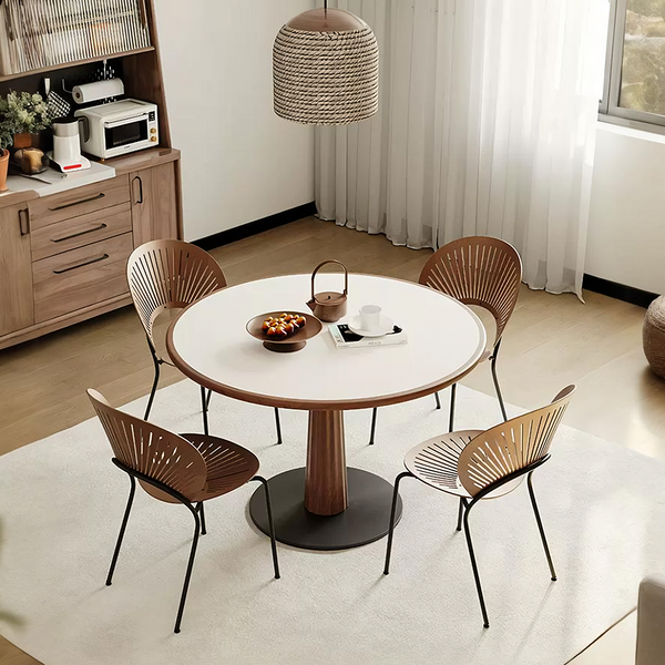 Anderson Small Round Dining Table, Sintered Stone & Solid Wood