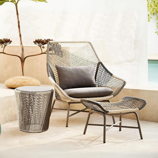 Carmean Rattan Chair and Footstool, Outdoor
