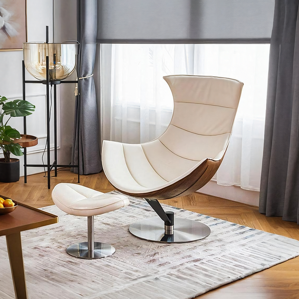 Lobster Lounge Chair With Ottoman, Walnut Texture, Armchair