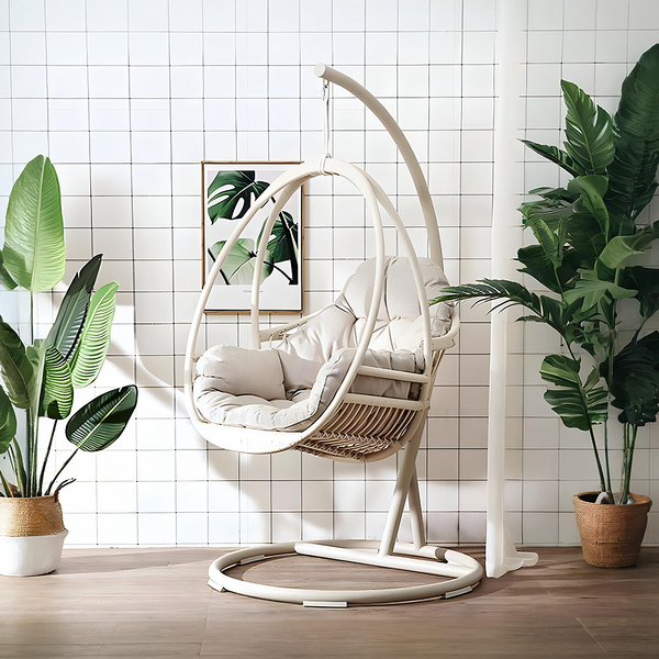 Swing Chair  White Rattan Hanging Chair for Indoor and Outdoor