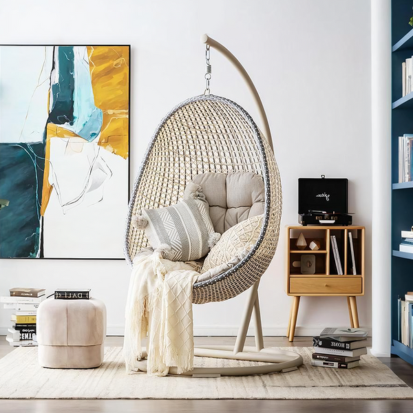 Sutton Garden Rattan Hanging Egg Chair with Stand, Indoor/ Outdoor Furniture