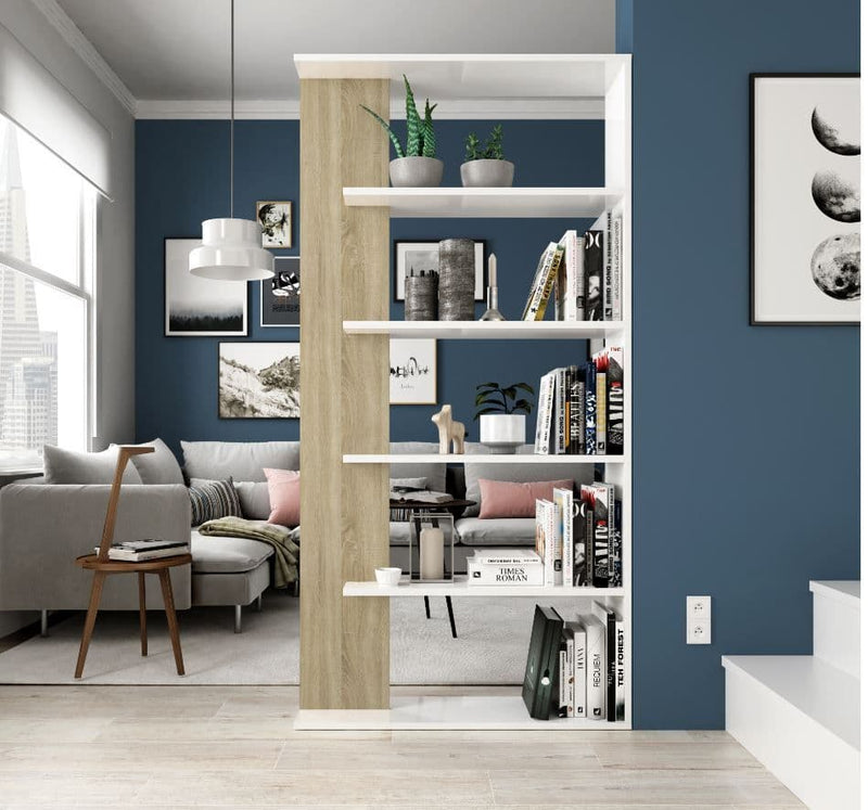 Coorzi White & Oak Bookcase - Modern Storage Shelf