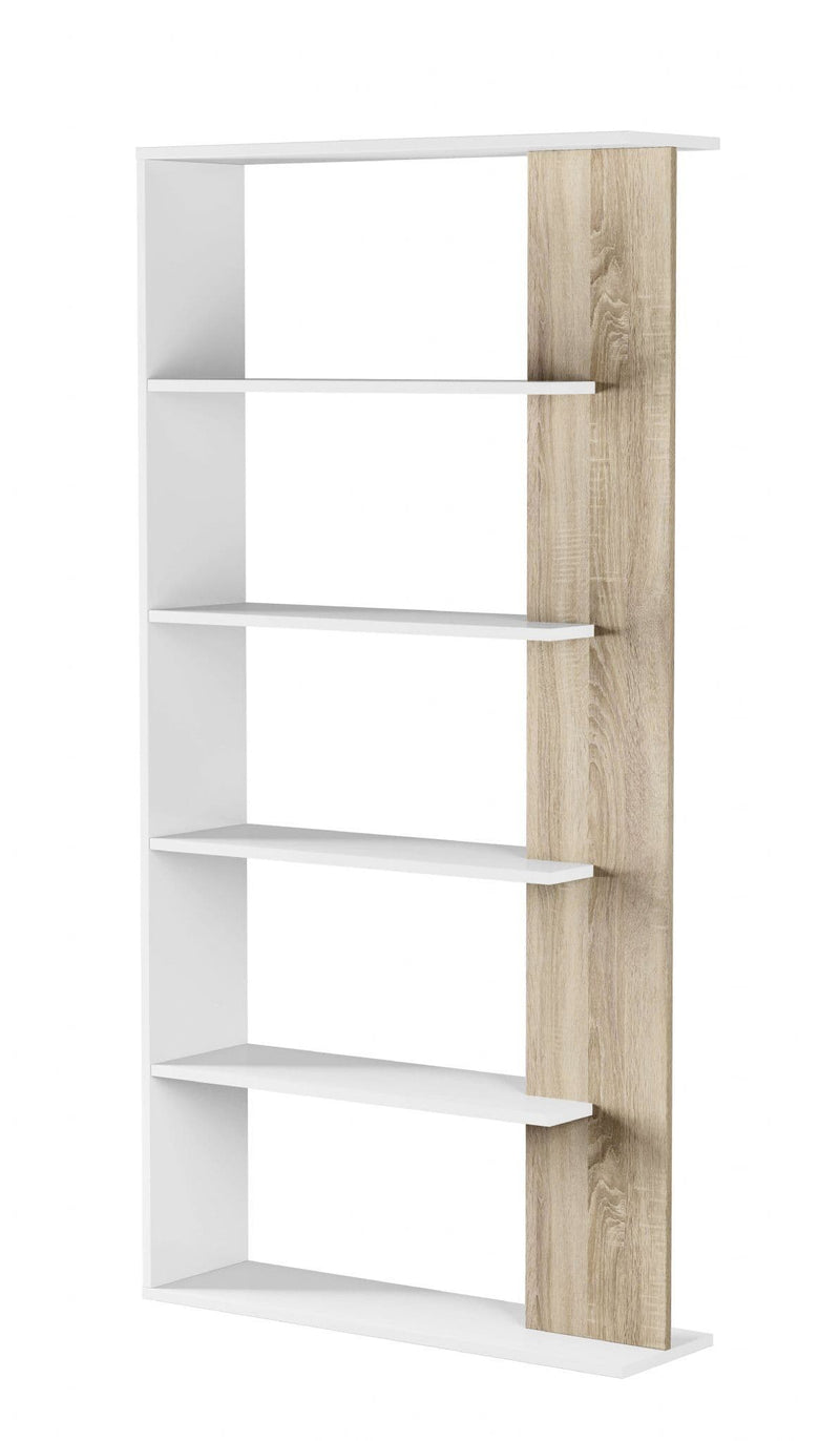Coorzi White & Oak Bookcase - Modern Storage Shelf