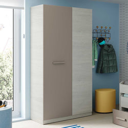 Yelal White & Grey Wardrobe - 2-Door Mirrored Design