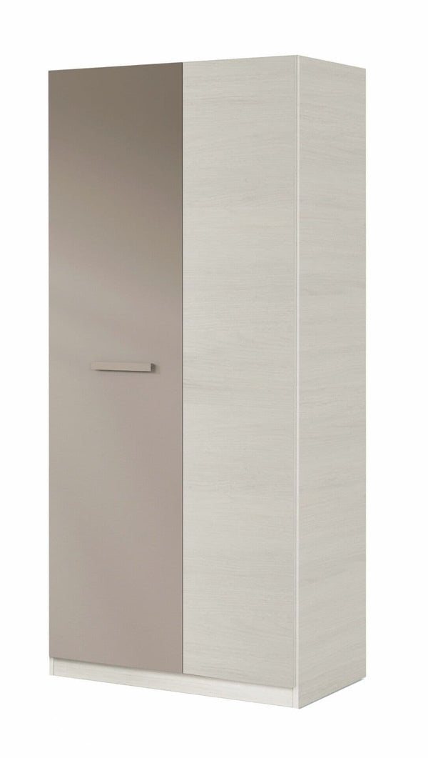 Yelal White & Grey Wardrobe - 2-Door Mirrored Design