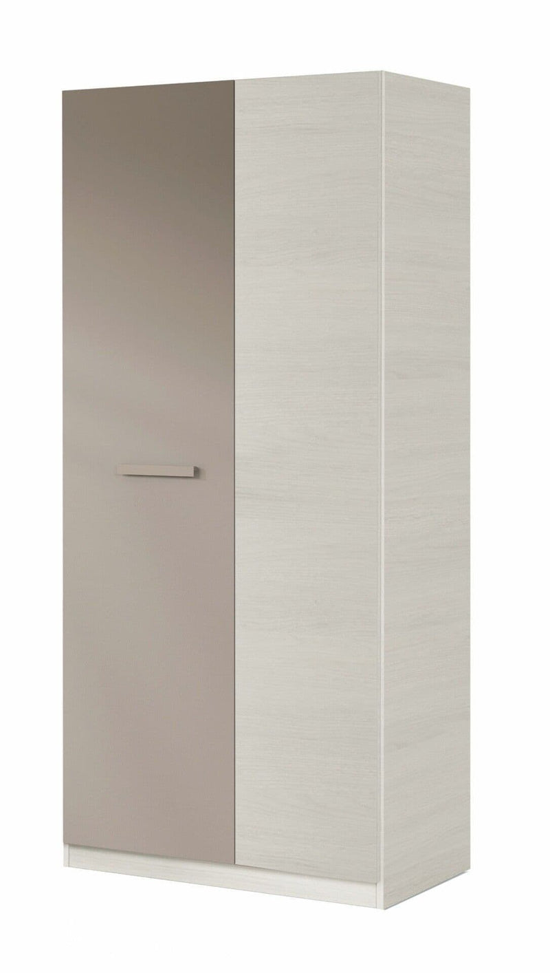 Yelal White & Grey Wardrobe - 2-Door Mirrored Design