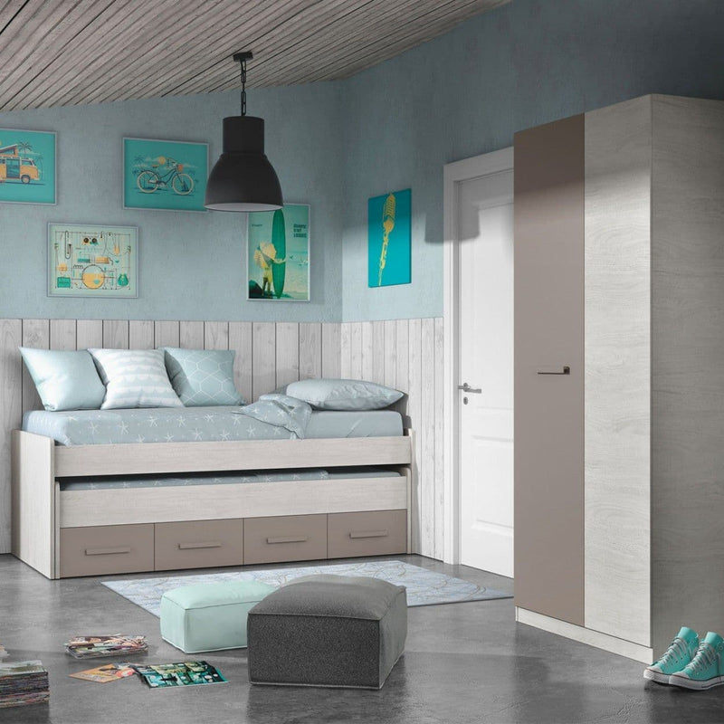 Yelal White & Grey Wardrobe - 2-Door Mirrored Design