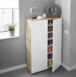 Yelas White & Oak Shoe Cabinet - 30 Pair Storage