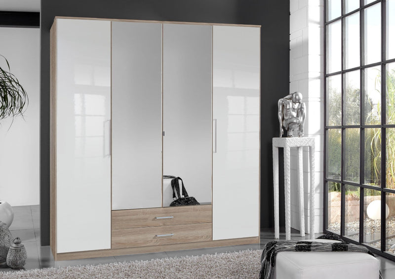 Xaneth 4-Door Wardrobe - 2 Drawers, Oak Finish